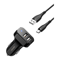 C13   Cargador Auto  2 USB  2.1A  Cable microUSB  Negro  NT Series  USAMS