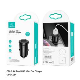 CC114   Cargador Auto Mini C20  2 USB/2 4A  Negro  USAMS