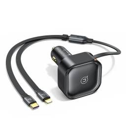 Cargador Auto C41 2en1   30W  Tipo C + Lightning Retrctil  Negro  CC219  USAMS