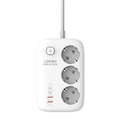 Adaptador Multifuncin SE3436   65W  2 QC3.0+2 USB C PD+3 Enchufes  Carga Rpida   Blanco  LDNIO