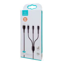 SJ374   Cable de Carga U38  3 en 1  66W  USB  micro / Tipo C / Lightning  1M  Negro  USAMS