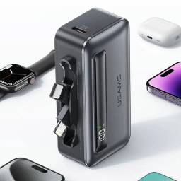 Power Bank cPantalla Digital 4.500mAh   20W  Cable Tipo C + Lightning  Gris  CD233 USAMS