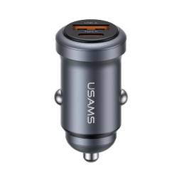 Cargador Auto USB A/USB C   30W  Aluminio  Gris  CC322  USAMS
